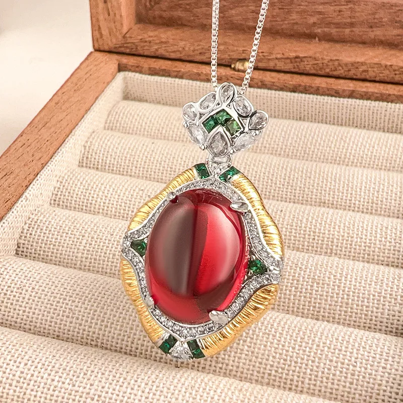 

2025 New Copper Bottom Gold Plated Ice Seed Fluorescent Dan Shape Plain Surface Charm Pendant Stone 15 * 20