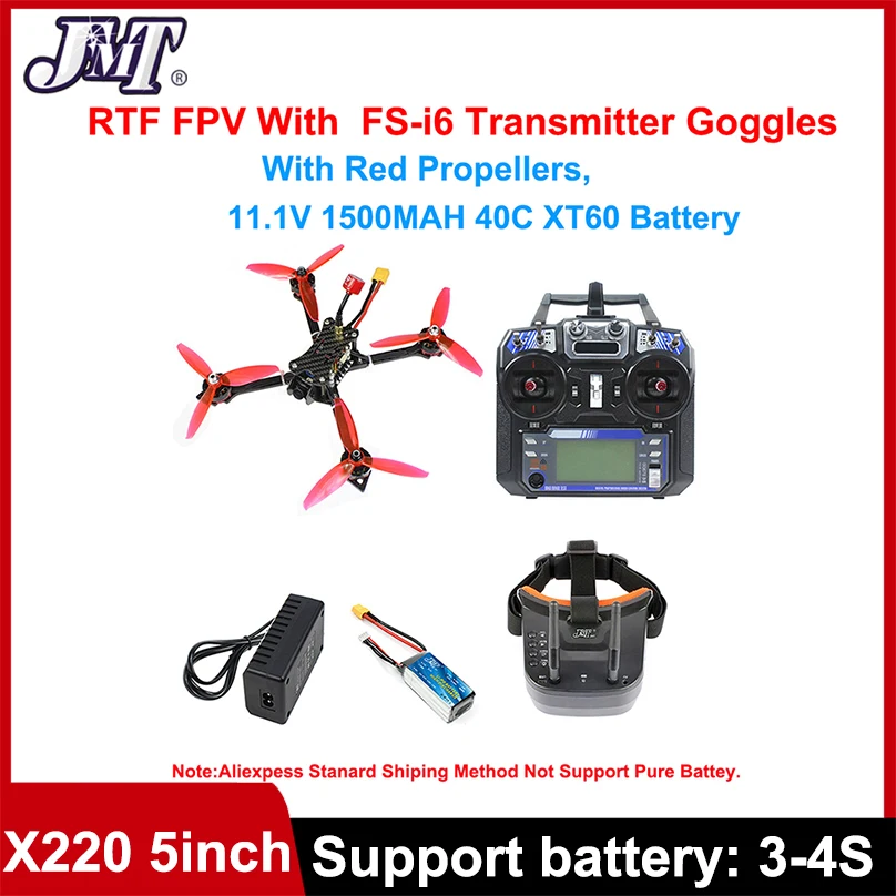 

JMT DIY PNP RTF X220 5inch Racing FPV Drone 2205 2300KV Motor 2-4S ESC Flight Controller 1200TVL Camera V14 PRO ELRS Transmitter
