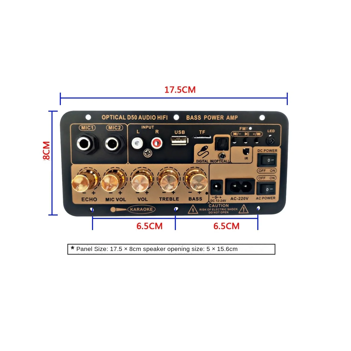 Carte Amplificateur D50 avec Audio Optique, Bluetooth, Médailles, USB, Radio FM, Lecteur TF, Caisson de Basses Audio DIY pour Voiture, Maison, Prise UE