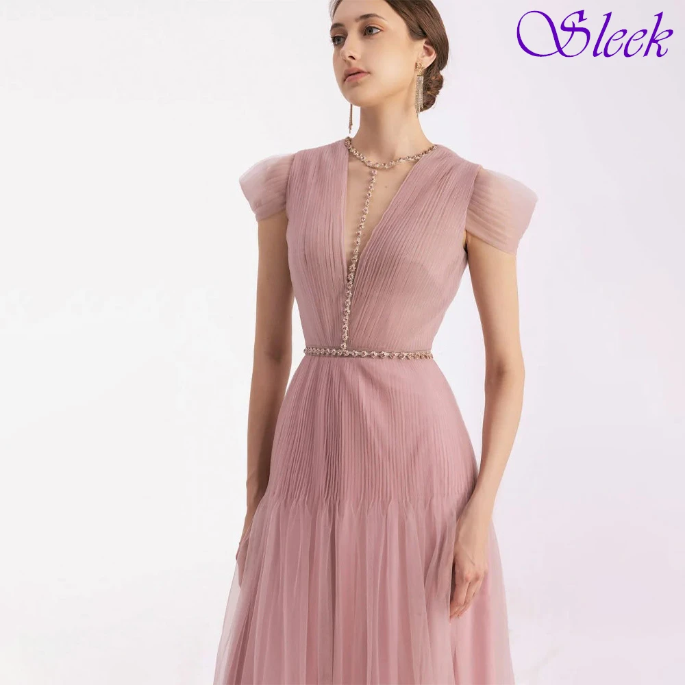 Abito da sera classico elegante con scollo a V a maniche corte personalizzato Abito da festa delicato di alta qualità Abito da ballo di moda moderno