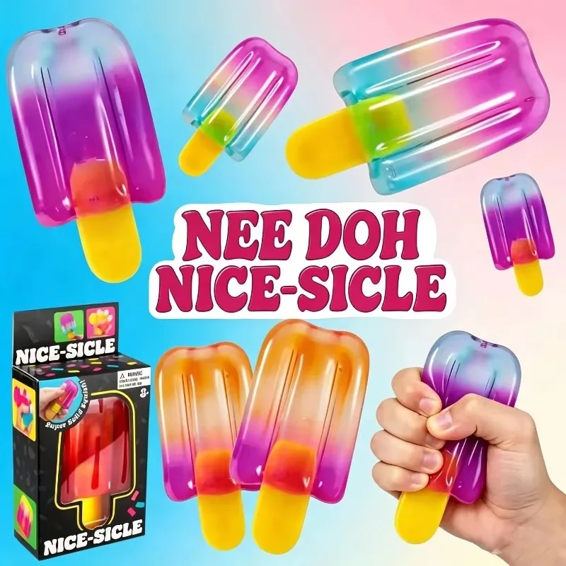 NeeDoh Nice-Sicle Popsicle Sensory Squeeze Toy Super Stress Ice Lolly Relief for Kids Adults Summer Easfestival Gifts