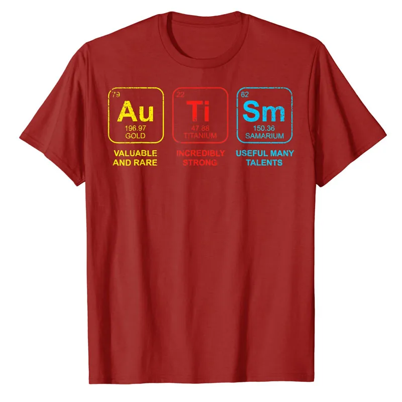 Autistic Support T-Shirt Autism Elements Periodic Table Awareness ASD Men Women Kids Tee Tops Funny Letter Print Graphic Outfits