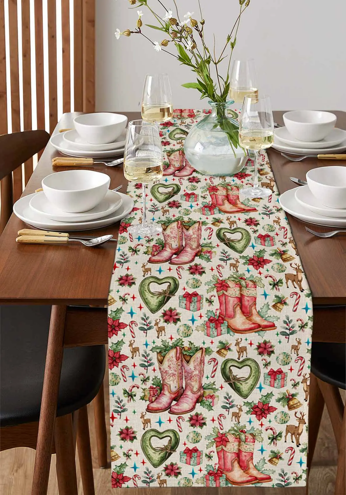 Christmas Winter Boots Plant Gift Table Wedding Decor Table Cover Holiday Party Coffee Table Decoration Tablecloth