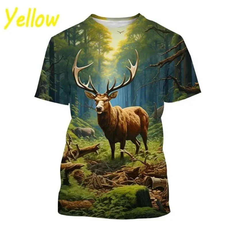 

Summer Men's Elk Deer Deer Hunt Camouflage 3D Printed Oversized Short-sleeved T-shirts Everywhere Cool High-neck Clothing