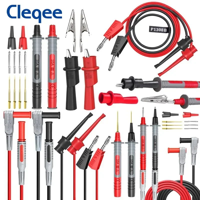 Cleqee P1308B 18PCS Test Lead Kit 4MM Banana Plug To Test Hook Cable Replaceable Multimeter Probe Test Wire Probe Alligator Clip