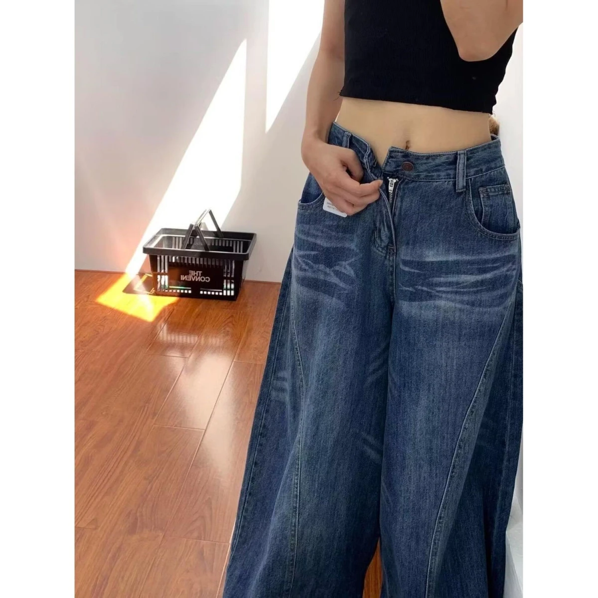 

Waed Vintage Men's Wide Leg Knife Jeans Loose American Design Drapey Deconstructed Comfortable Feeling Pants