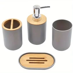 1 Set of Bathroom Accessories 4 Piece Set of Toiletries Imitation Resin Plastic Bamboo Wood Combination Bathroom Set