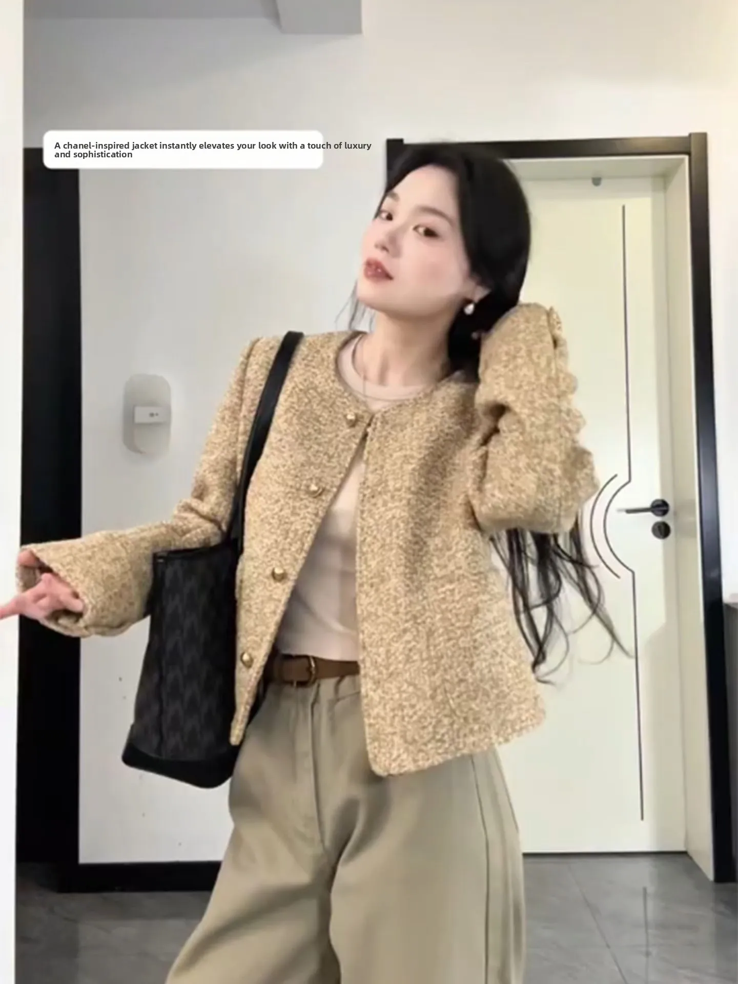 

Женская верхняя одежда цвета хаки, весна 2026, новая модель, укороченный топ с пуговицами, длинный рукав, для миниатюрных женщин, стильный и элегантный.