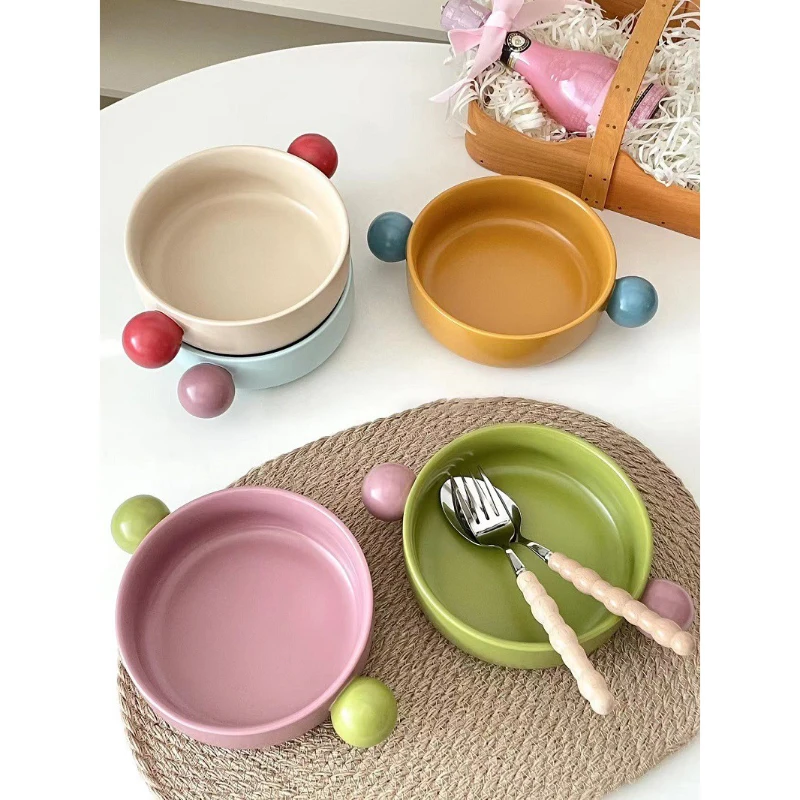 Creative Ceramic Bowl Korean Style Ins Contrast Color Round Porcelain Homehold Dinnerware Breakfast Milk Oats Yogurt Salad Bowls