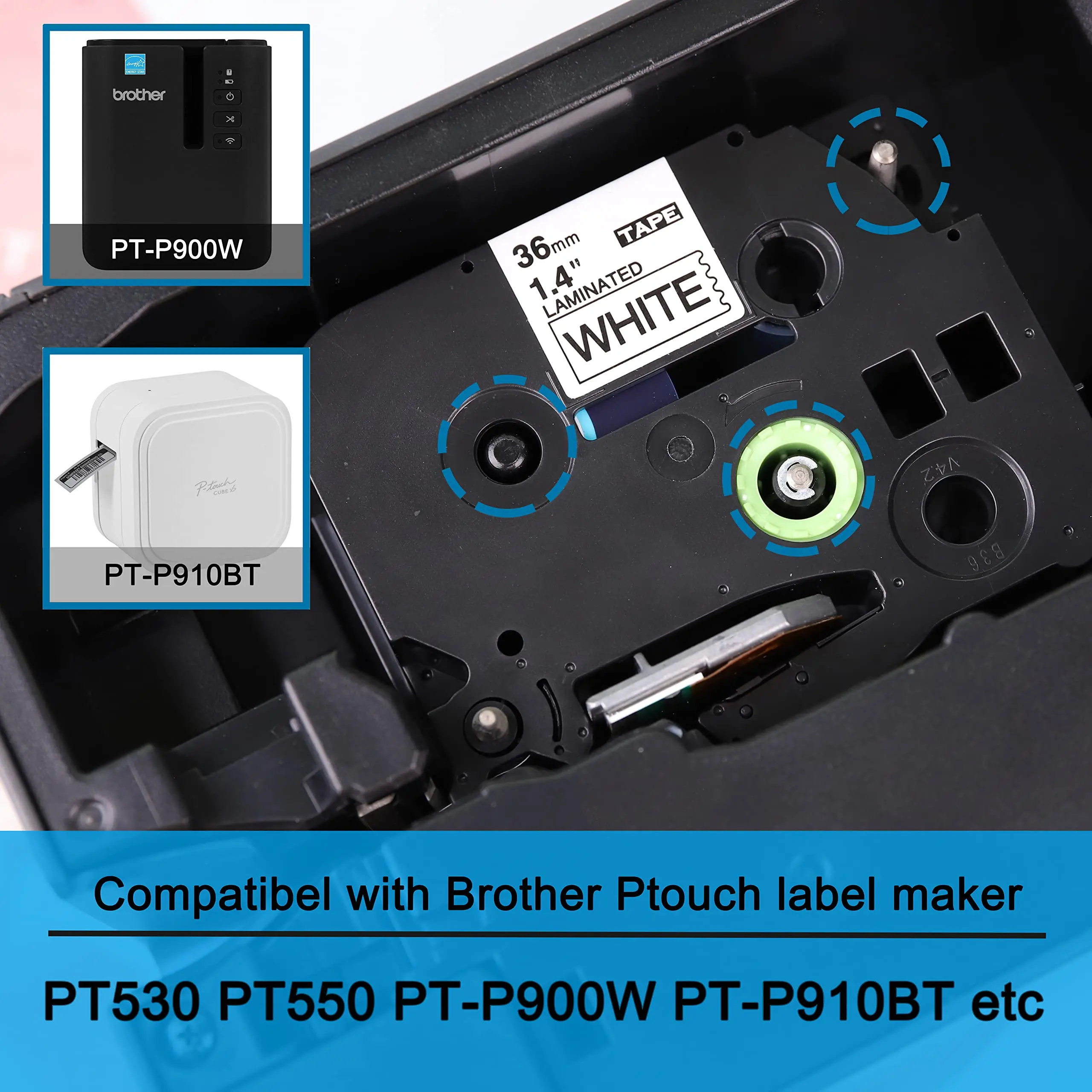 TZe261 36mm Standard Laminated Tape Big Size Label Tape Compatible for Brother P-touch Label Tape 36mm for PT-P950W PT-9600 9800