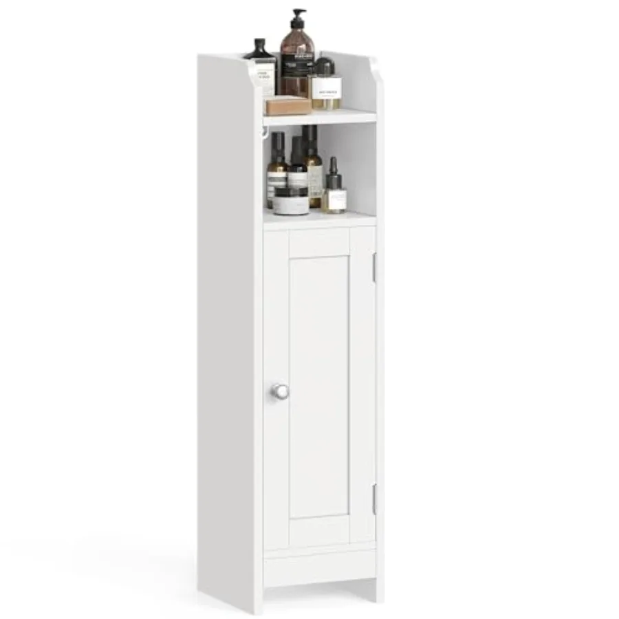 

Narrow Floor Cabinet with Door 7.9 x 7.1 x 31.5 Inches Adjustable Shelves Cloud White for Bathroom Living Room Small Spaces Sto