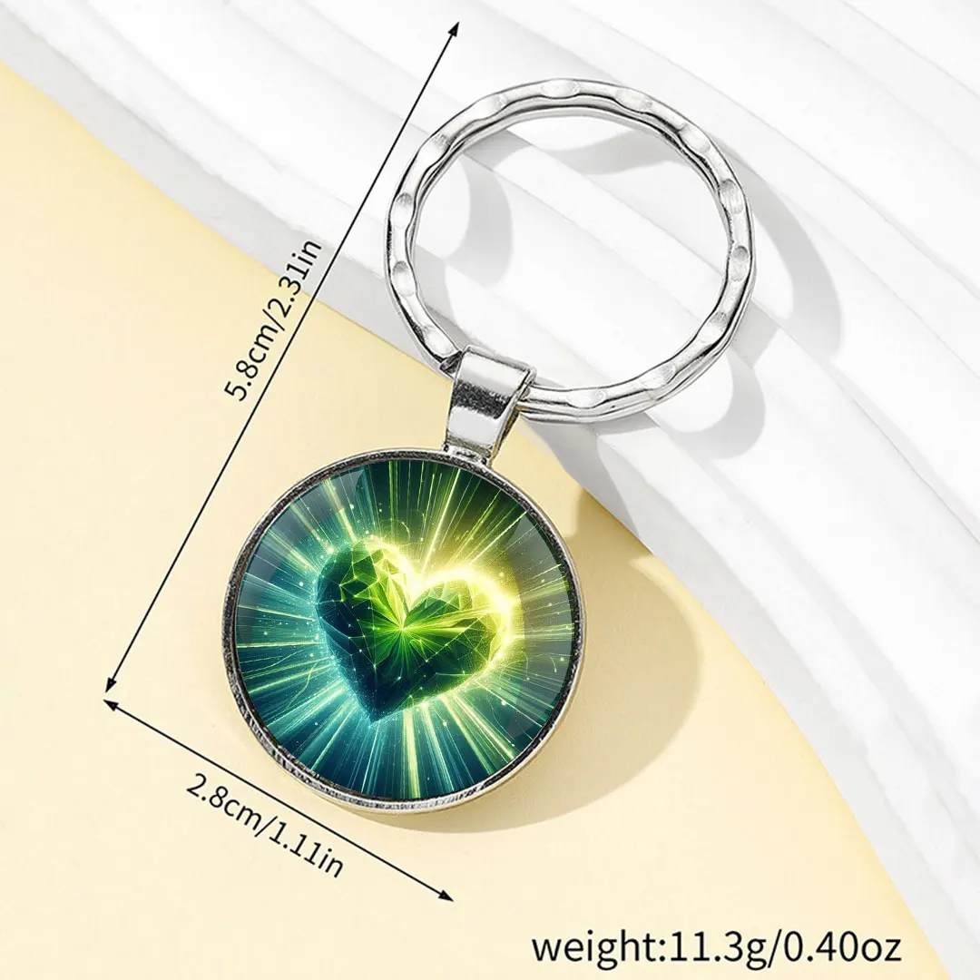 Meditacion Con Miguel Arcangel Green Heart Key Chain Unique Keyring Charm Pendant Jewelry Perfect Birthday Anniversary Gift Idea