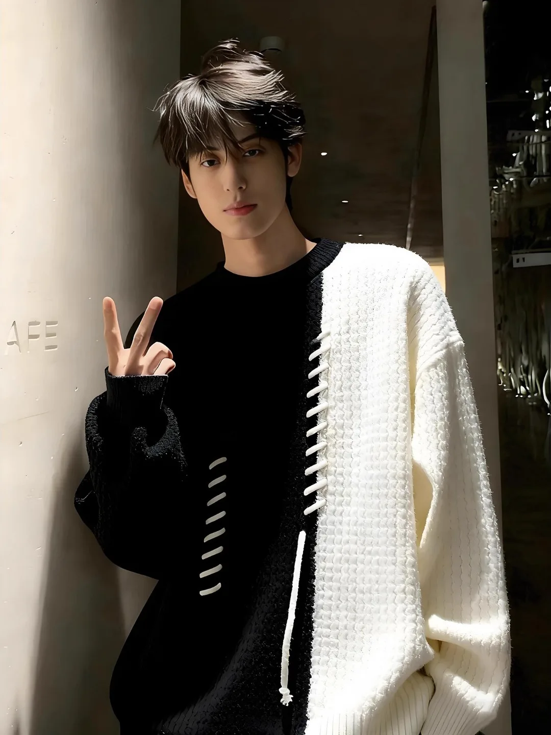 سترة محبوكة للرجال من Thiened Fce باللون الأحمر والأبيض بتصميم Blo شتاء دافئ ملابس داخلية غير رسمية طبقة أساسية من ألياف البوليستر