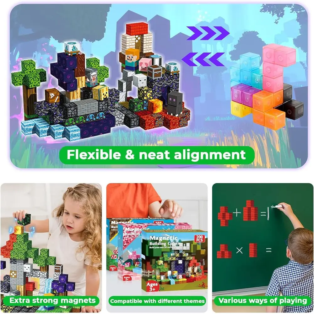 200ピースの磁気ビルディングブロックセット、3～8歳向け、モンテッソーリSTEM玩具（4～7歳向け）、男の子と女の子への理想的な贈り物