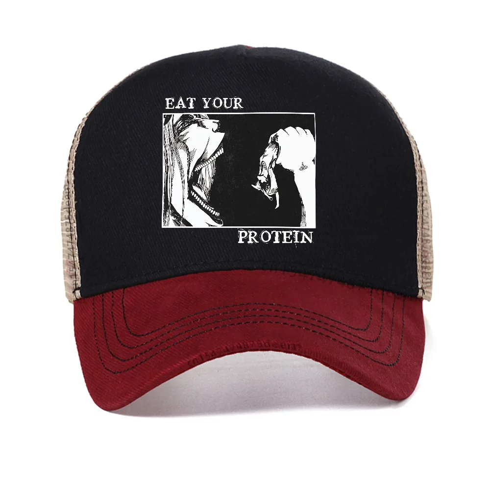 

Eat Your Protein Aot Eren Yeager Attack on Titan cap fashion men women mesh baseball caps summer adjustable Snapback hats