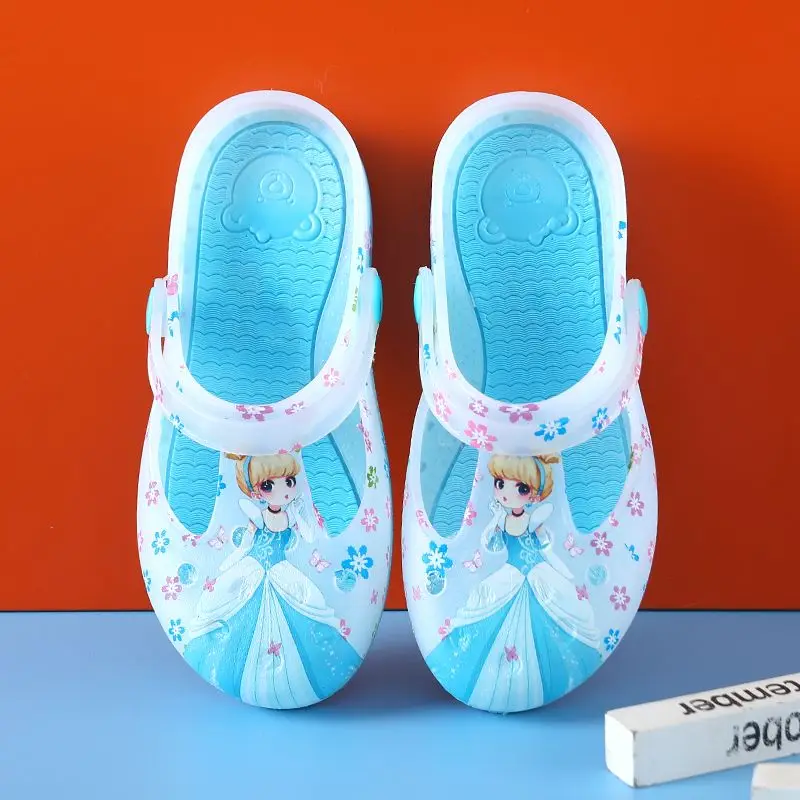 Zapatillas de princesa antideslizantes para niños y niñas, zapatos de playa de jardín, sandalias huecas de fondo suave, rosa y azul, Verano