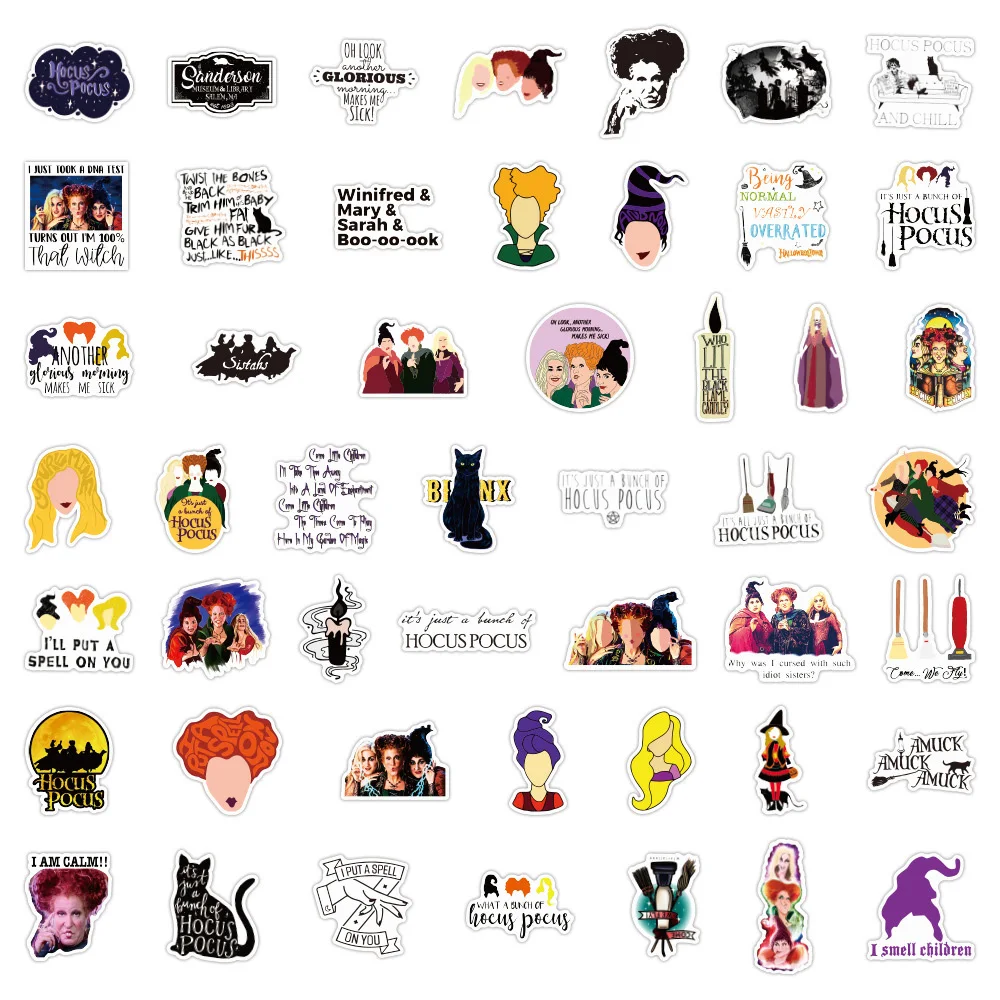 10/30/50/100pcs Disney Horror Halloween Witch Hocus Pocus Cartoon Stickers Decals Phone Luggage Laptop Diary Waterproof Sticker