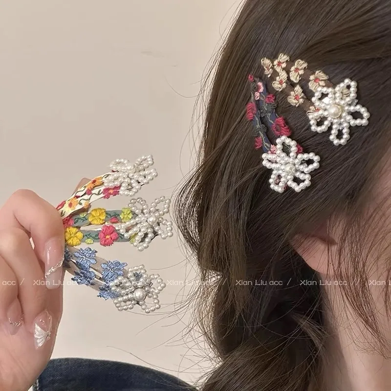 

Colored Flower Pearl Hair Clip Sweet Cool Hairpin Y2K Girl Basic BB Headwear Bang Edged Side Clip New Children Hair Accessories