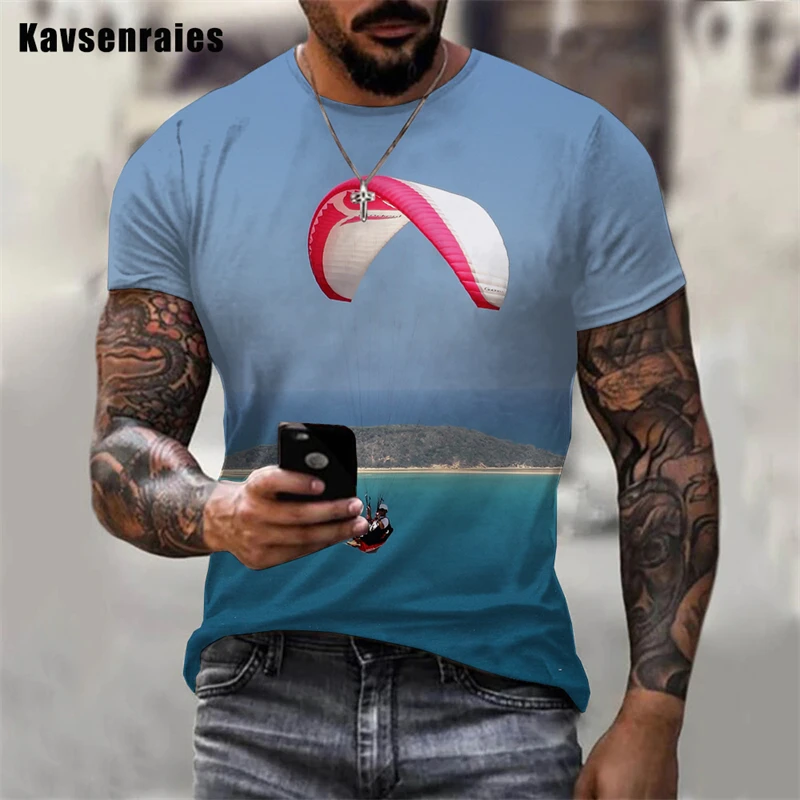 Popular T Shirt For Men Cool Extreme Sport Paragliding Printed 3D T-shirt Harajuku Fashion Streetwear Tees Unisex Oversized Tops