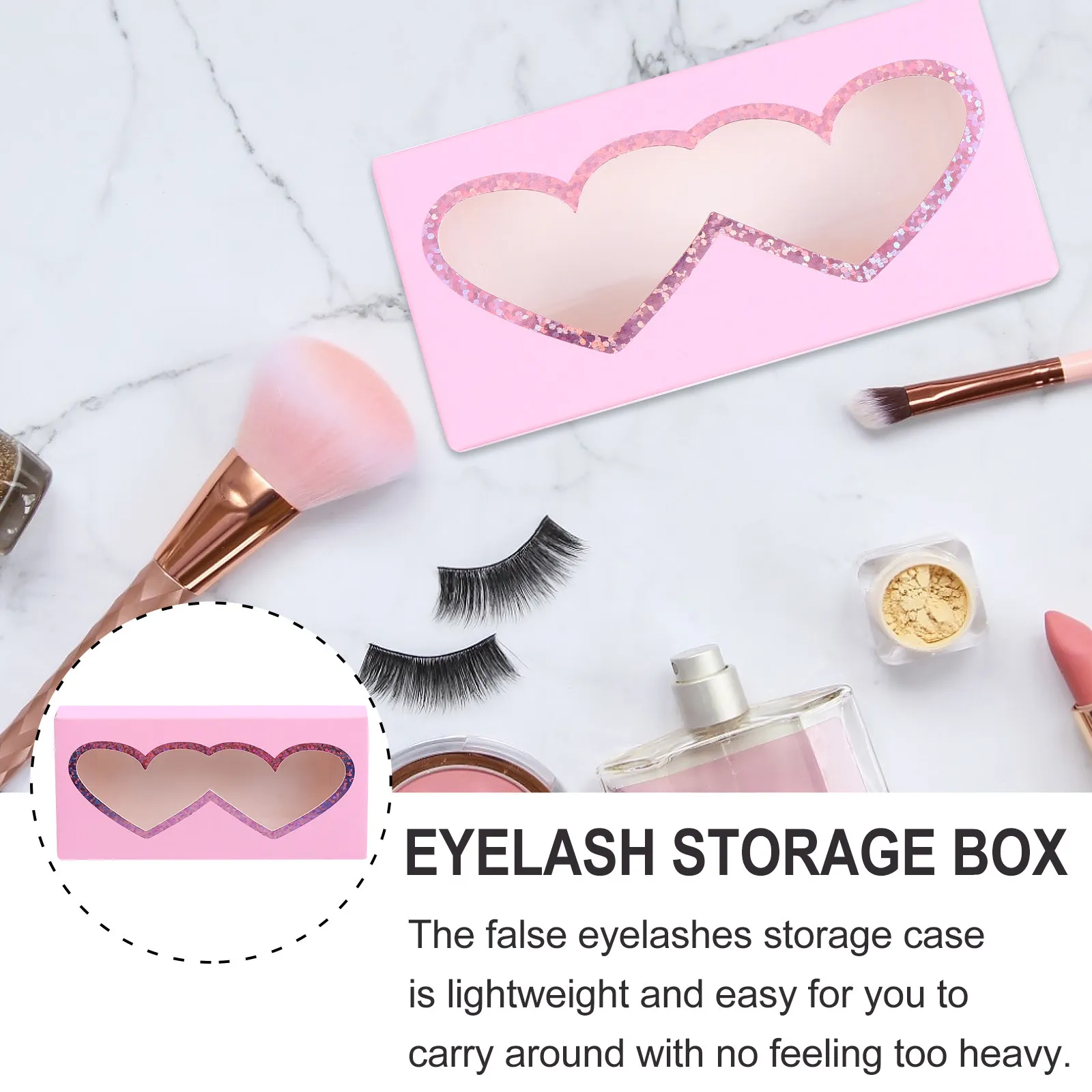 10Pcs Heart Shape Eyelash Box Clear View Window Portable Lightweight False Eyelash Storage Case for Makeup Table Bag