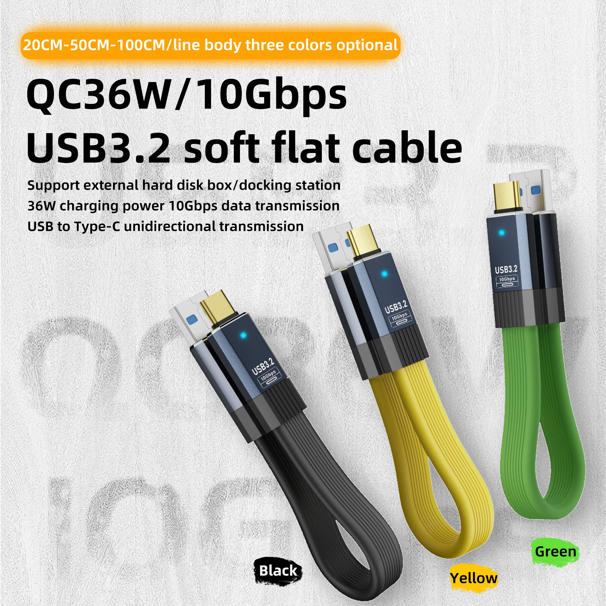 Male to Male USB 3.2 Type-A to Type-C Cable 36W Fast Charging Data Cable 10Gbps Suitable for Mobile Phones Tablets and Notebooks