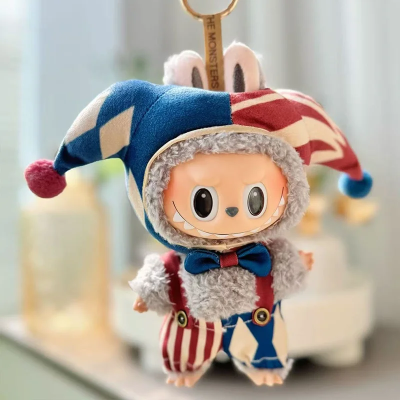 Set di abbigliamento da clown per Labubu 1a 2a 3a generazione 10 cm Vestiti per bambole Cambiando costume da clown con cappello Accessori per abiti da bambola