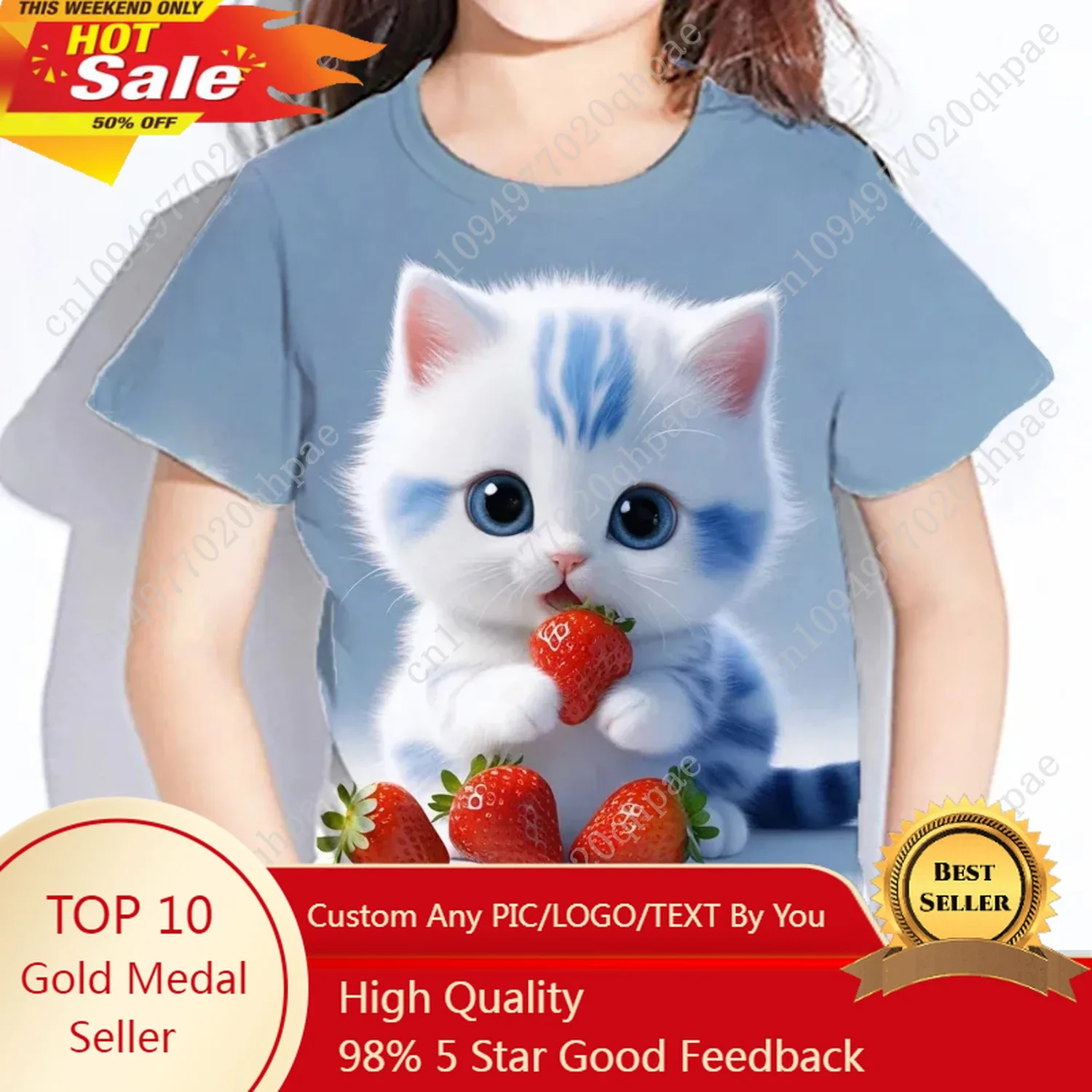 

Children's Clothes 3d Print Kawaii Cat Pattern T Shirts Short Sleeve Tops 2024 Kids Clothing Girls Boys Clothes 2 To 8 Years