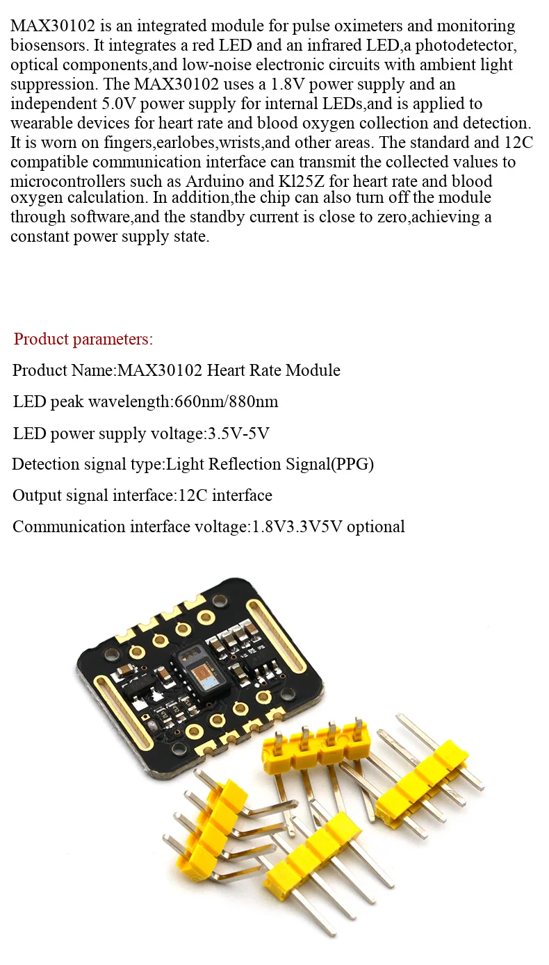 MAX30102 MAX30100 Herzfrequenz- und Blutsauerstoff-Sensormodul, Herzfrequenz- und Blutsauerstoff-Sensor, Herzfrequenzmodul – Detail 7