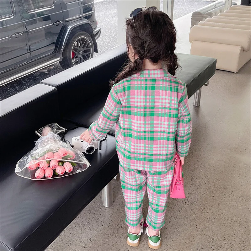 Girls Coat +Pants Kids Suits 2PCS/Set 2024 Formal Spring Autumn Cotton Teenagers School Uniforms Cotton Children Clothing