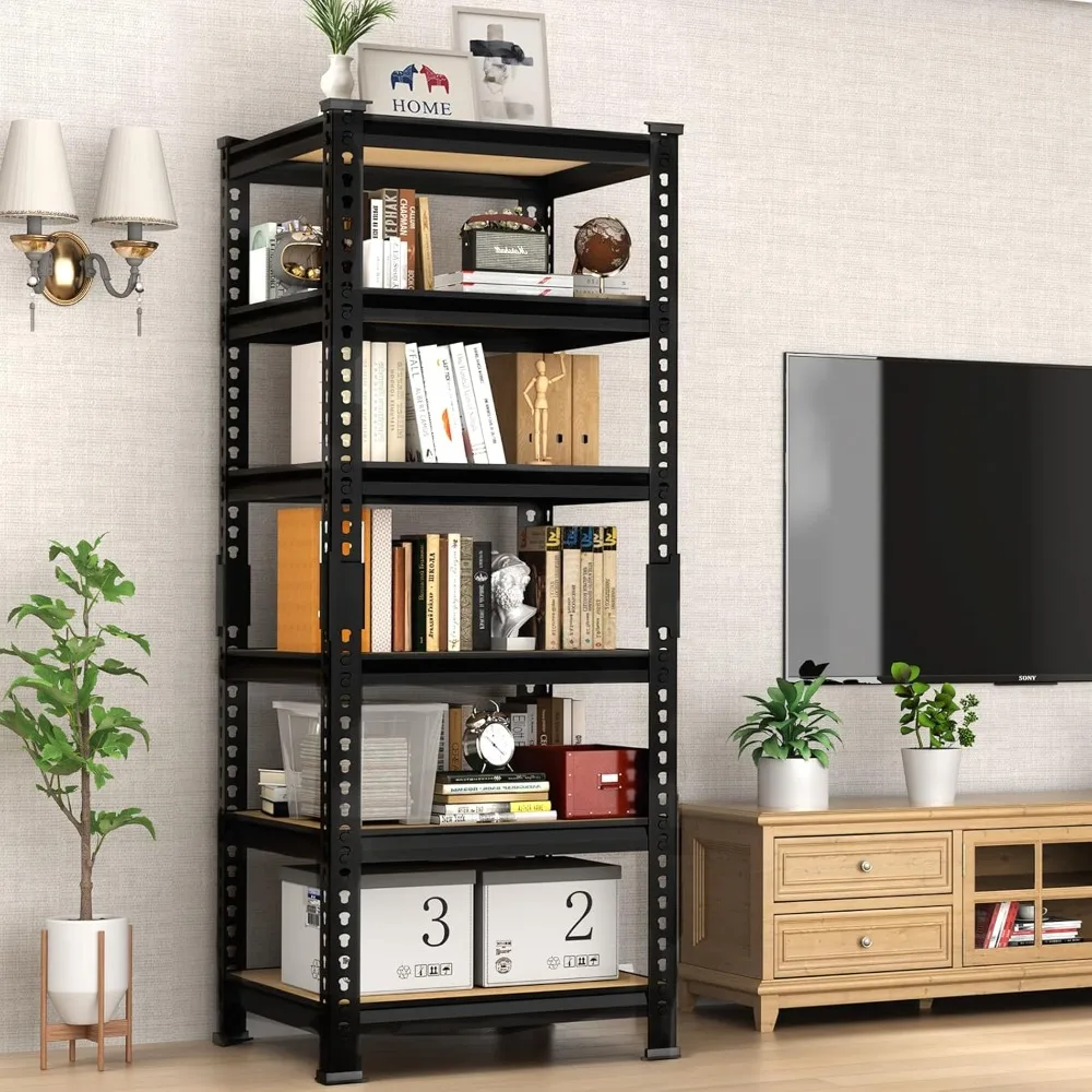 6-Tier Adjustable Tall Book Shelf - Narrow Bookcase for Small Space, Open Wooden Bookshelf, Display Square Shelf for Living Roo