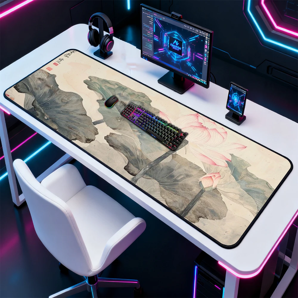 Lotus Desk Mat XXL Large Pad 120x60 Gaming Elegant Floral Playmat Mousepad Pc Accessories Pad Washable Waterproof