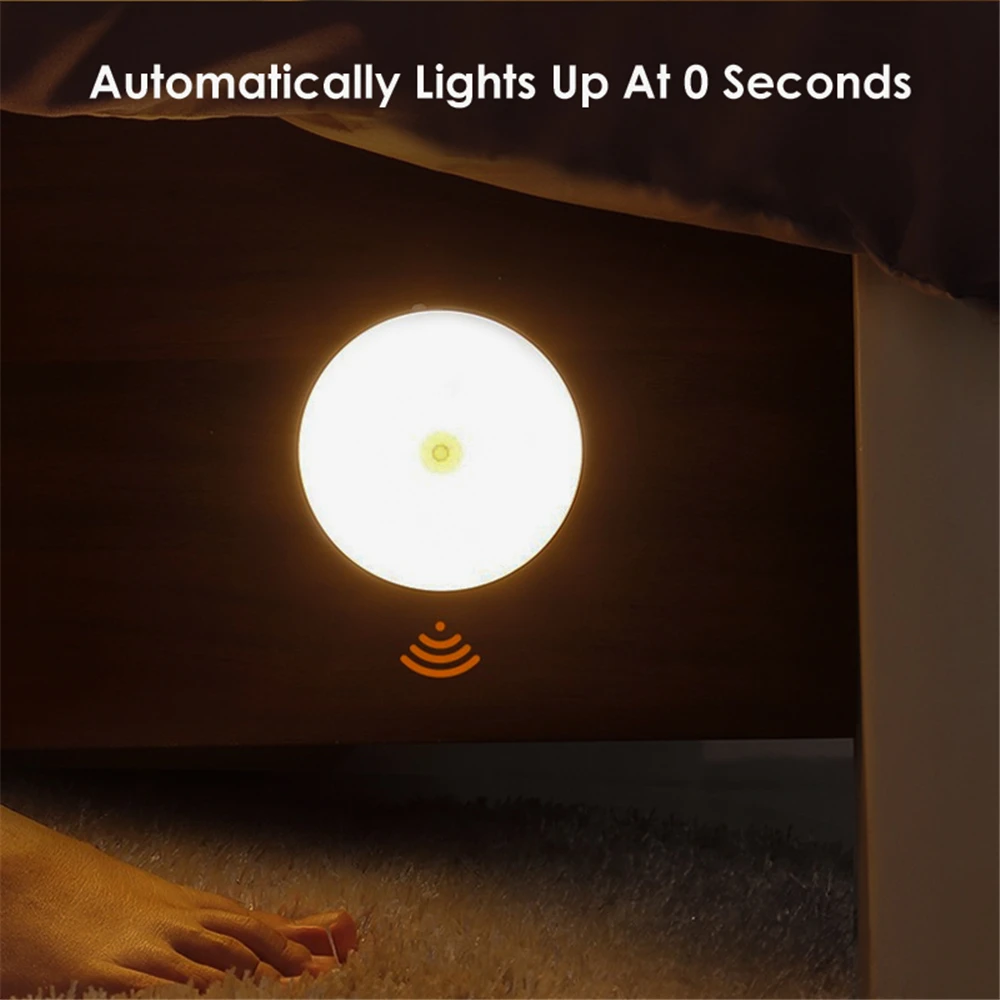 Motion Sensor LED Night Light Auto On and Off Energy-saving Nightlights USB Rechargeable Wall Lamp Cabinet Stairs Lighting