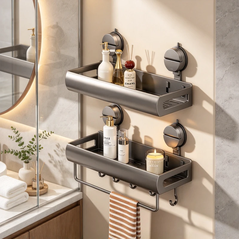 Suction Cup Bathroom Shelf No Drill Wall Mounted Organizer Strong Hold Rust Resistant Fade Resistant Vanity Storage 욕실 흡착 선반