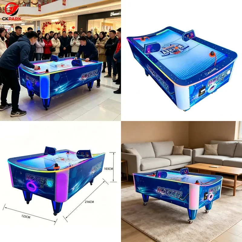 Professional Air Hockey Table with LED Lighting and Electronic Scoring System for Commercial Arcades and Home Entertainment