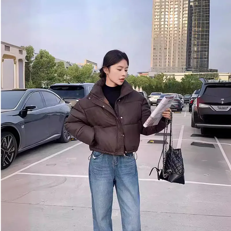 

Winter Women Clothes Cropped Jackets Parkas Warm Stand Collar Cold Coat Zipper Puffer Jacket Korean Cotton-padded Jackets