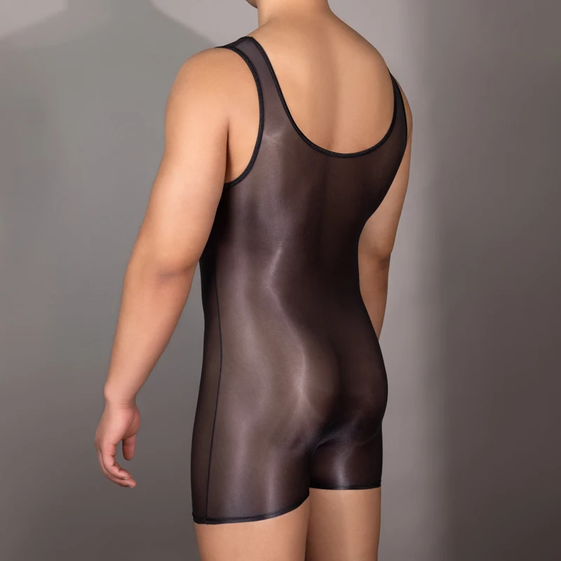 رقيقة جدا شفافة الرجال Playsuit ضيق تشكيل عالية مرونة ارتداءها شير حزام بذلة انظر من خلال نيسيي مثير الملابس الداخلية