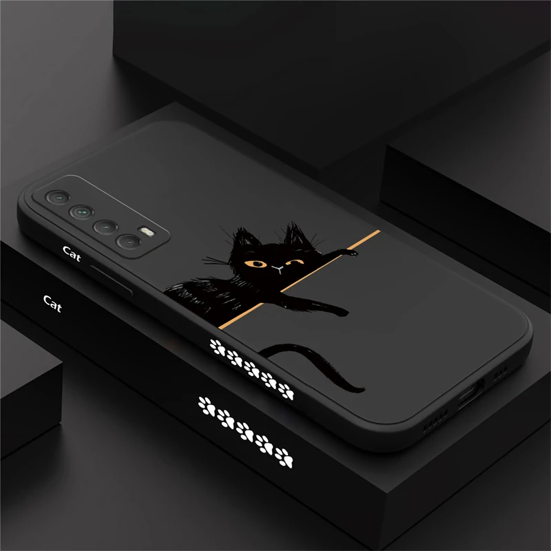 New Soft TPU Cat Cover Huawei Y7A Y7P Y8P Y6P P Smart 2021 Y9 Prime Y7 Y6 Pro 2019 Liquid Matte Shockproof Silicone Cover