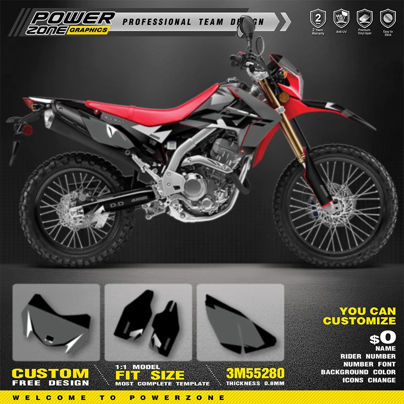 PowerZone Full Graphics Background Decals Stickers Kit For HONDA CRF250L 2020 2019 2018 2017 2016 2015- 2012 Customized 17