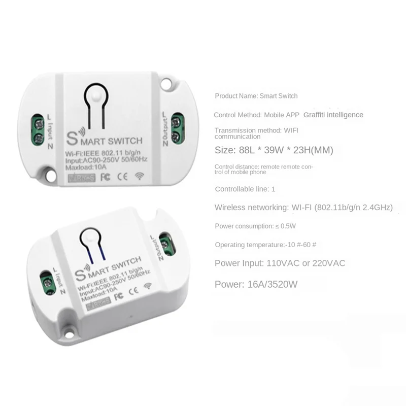 

2025-3C Tuya Wifi Smart Switch 10A Wireless Timer Smart Home LED Light Smart Life APP Voice Control Automation Module