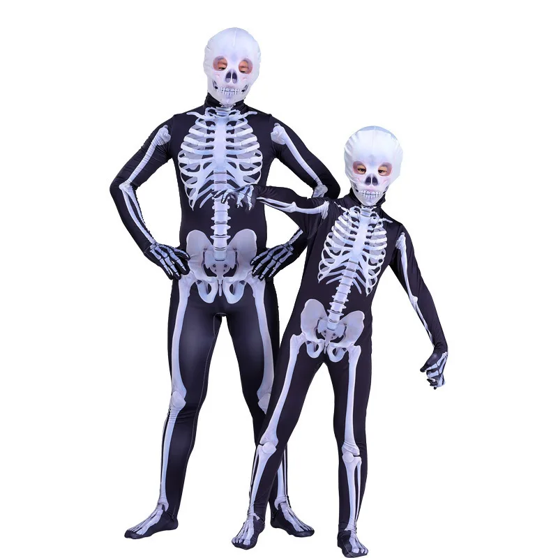 

2022 Cosplay Carnival Parent-Child Halloween Party Outfit Skull Costume Skeleton Print Horror Child Performance Game Scary