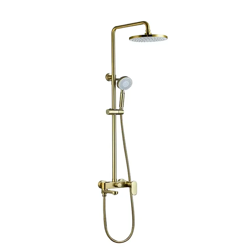 Contemporary Brass Single-Handle Rain Shower Head Set Thermostatic Faucets Ceramic Wall Mounting Brushed Gold Massage Soft