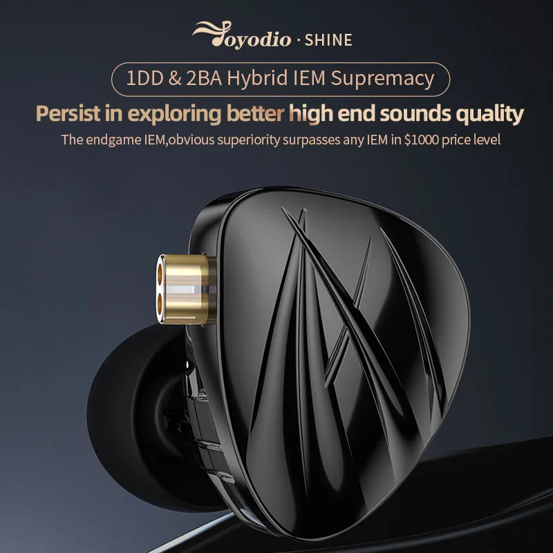 Joyodio SHINE HiFi 1DD+2BA Hybrid Driver In Ear Monitor IEM 4-Level Tuning Switch Detachable 8 Strands Silver-plated Cable