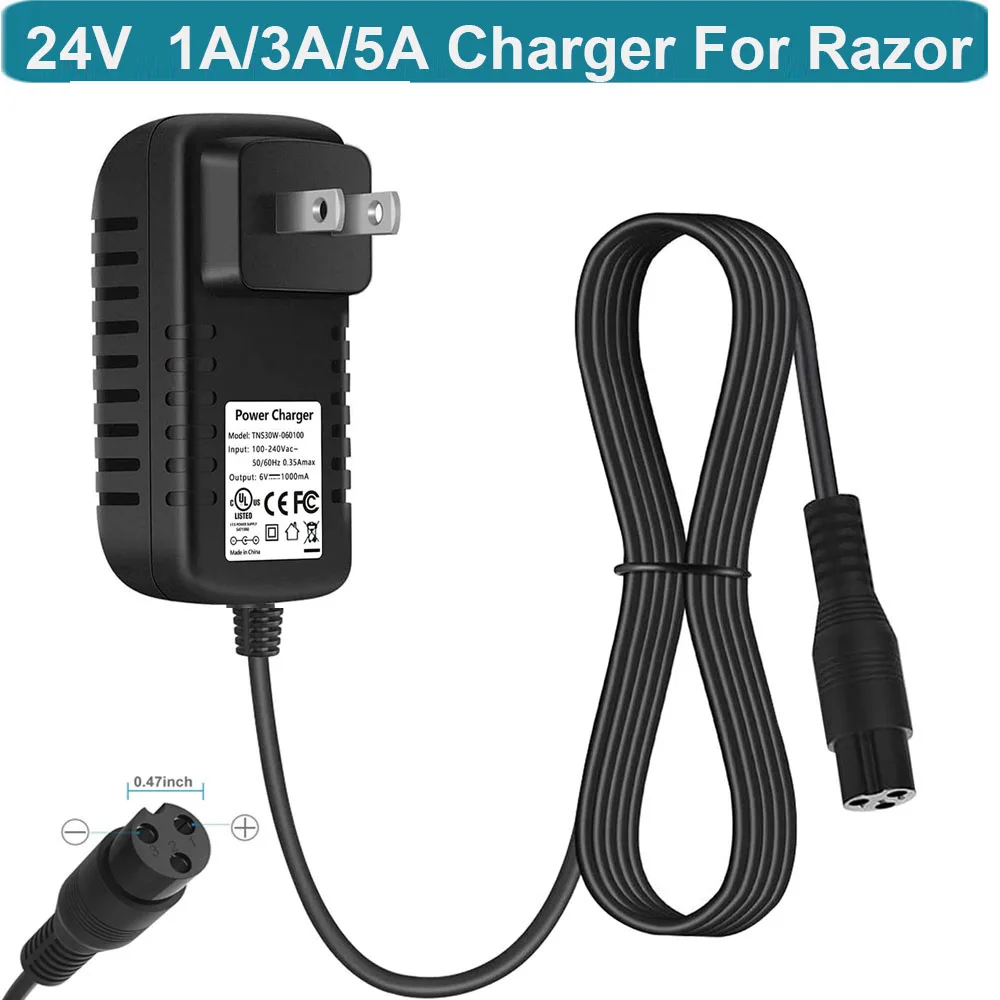 24V Scooter Battery Charger for Razor E100 E200 E200S E175 E300 E300S E125 E150 E500 PR200 E225S E325S MX350 MX400 Power Supply