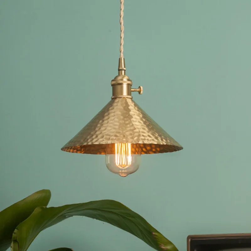 

Nordic All Copper Horn Pendant Lights Minimalist Bedsides Restaurant Bar Counter Villa Homestay Vintage Brass Suspension Lamps