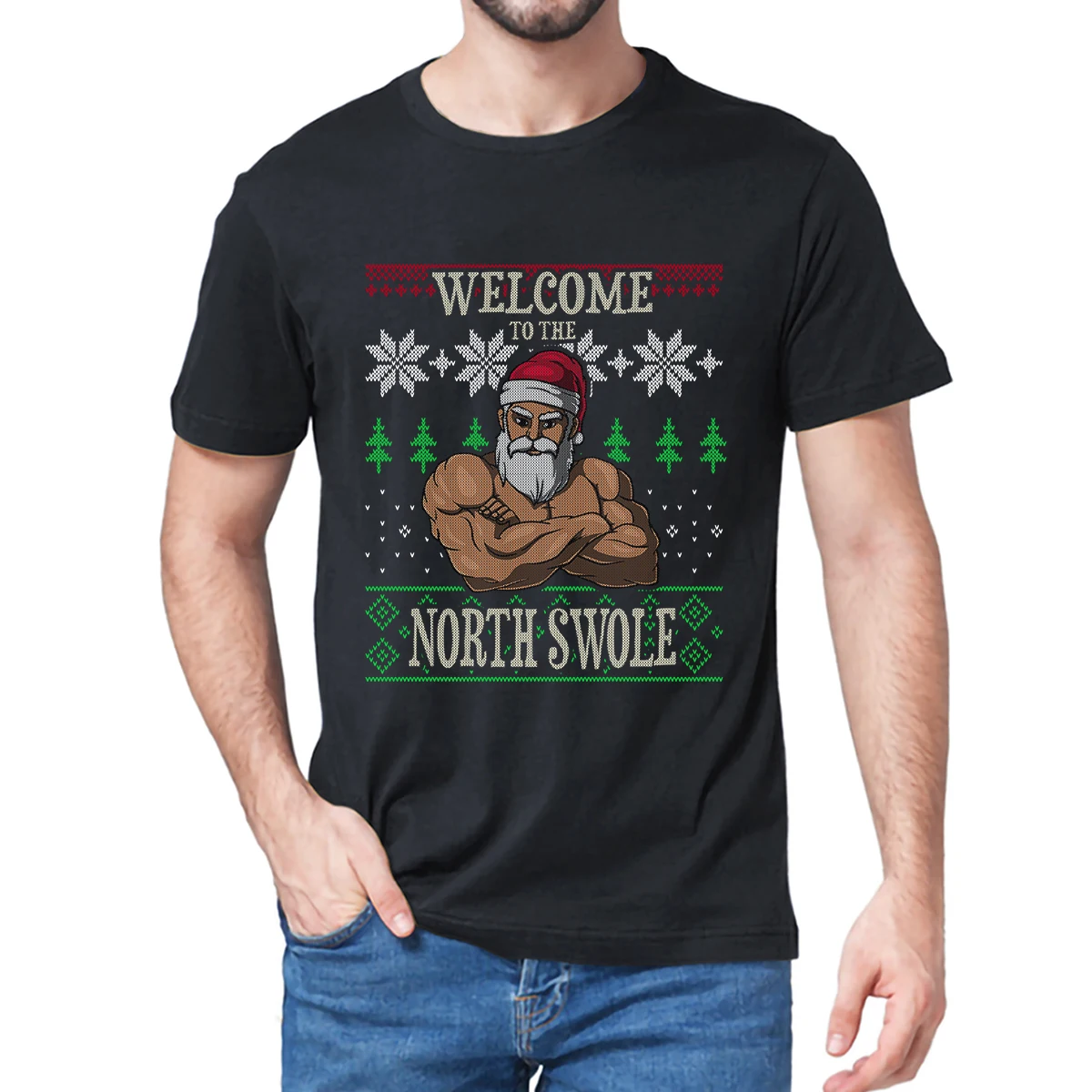 Unisex 100% Cotton The North Swole Santa Claus Sudadera Christmas Gym Funny Fashion Xmas Gifts Men Oversized T-Shirt Casual Tee