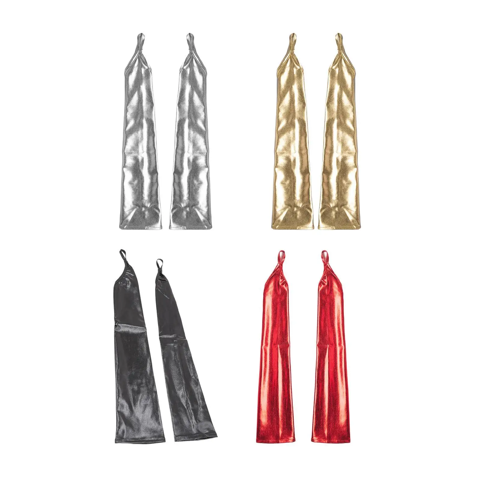 قفازات جلدية لامعة بدون أصابع، قفازات طويلة قابلة للتمدد للنساء للمساء وأوبرا عيد الميلاد وحفلات الهالوين #4