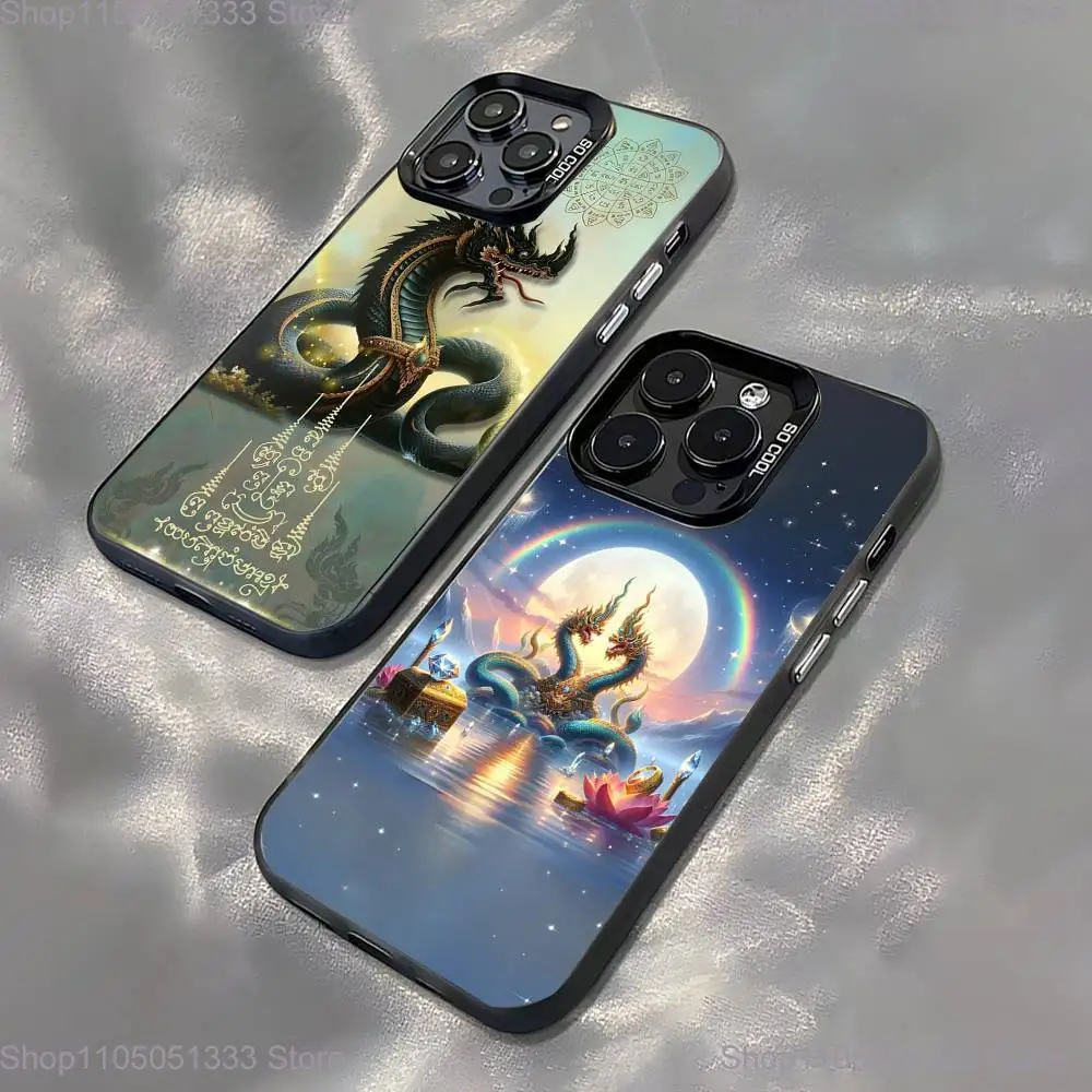

Thailand Naga Art Phone Case For iPhone 16,15,14,13,12,11,Pro,XS,Max,Plus,Mini,SE Black Candy Matte Shockproof Cover