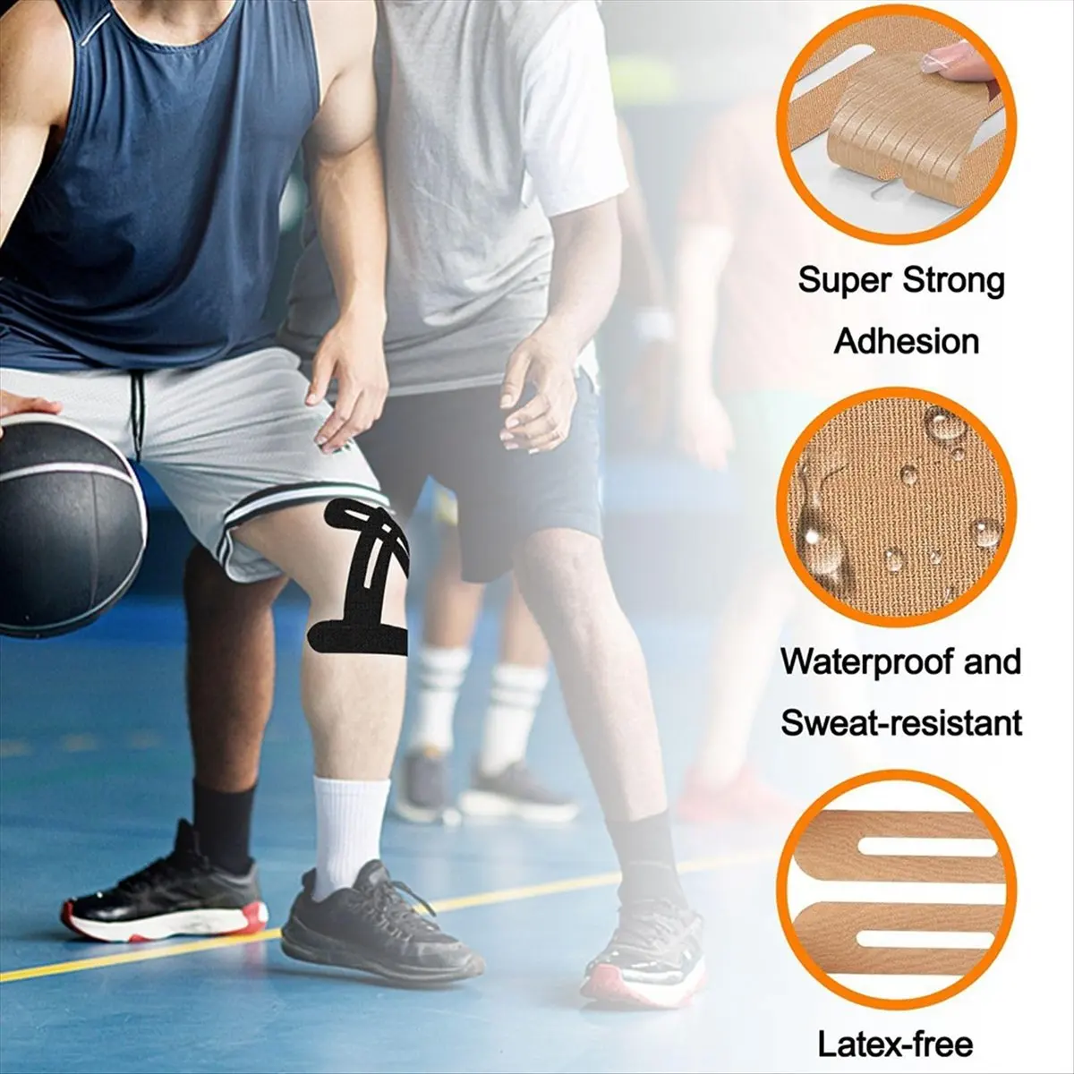 Fita de joelho pré-cortada para cinesiologia, fita impermeável para joelho para esportes, alívio da dor no joelho, suporte de longa duração, fita atlética com 10 peças