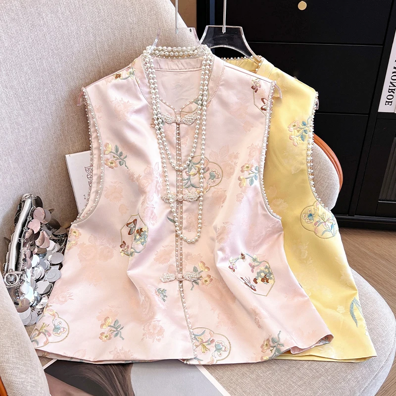 Gilet Svel da donna in seta ricamato Capispalla autunnale Faion Top corto tradizionale cinese con bottoni