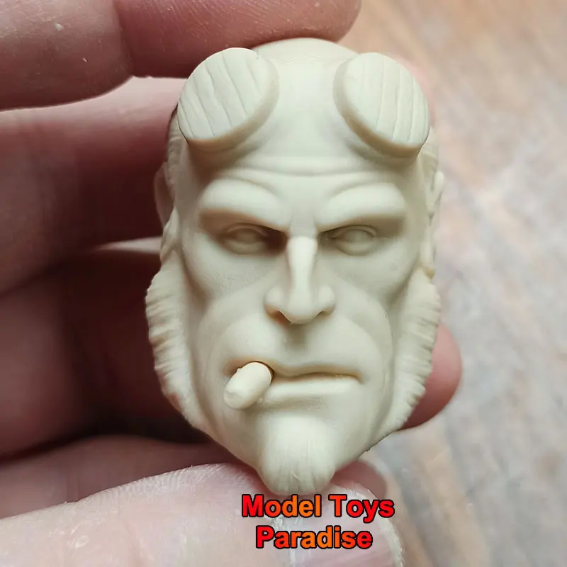 Unpainted DIY 1/6 Scale Hellboy White Model Head Smoke Blowing Version Hero Men Soldier Fit 12inch Action Figure Body